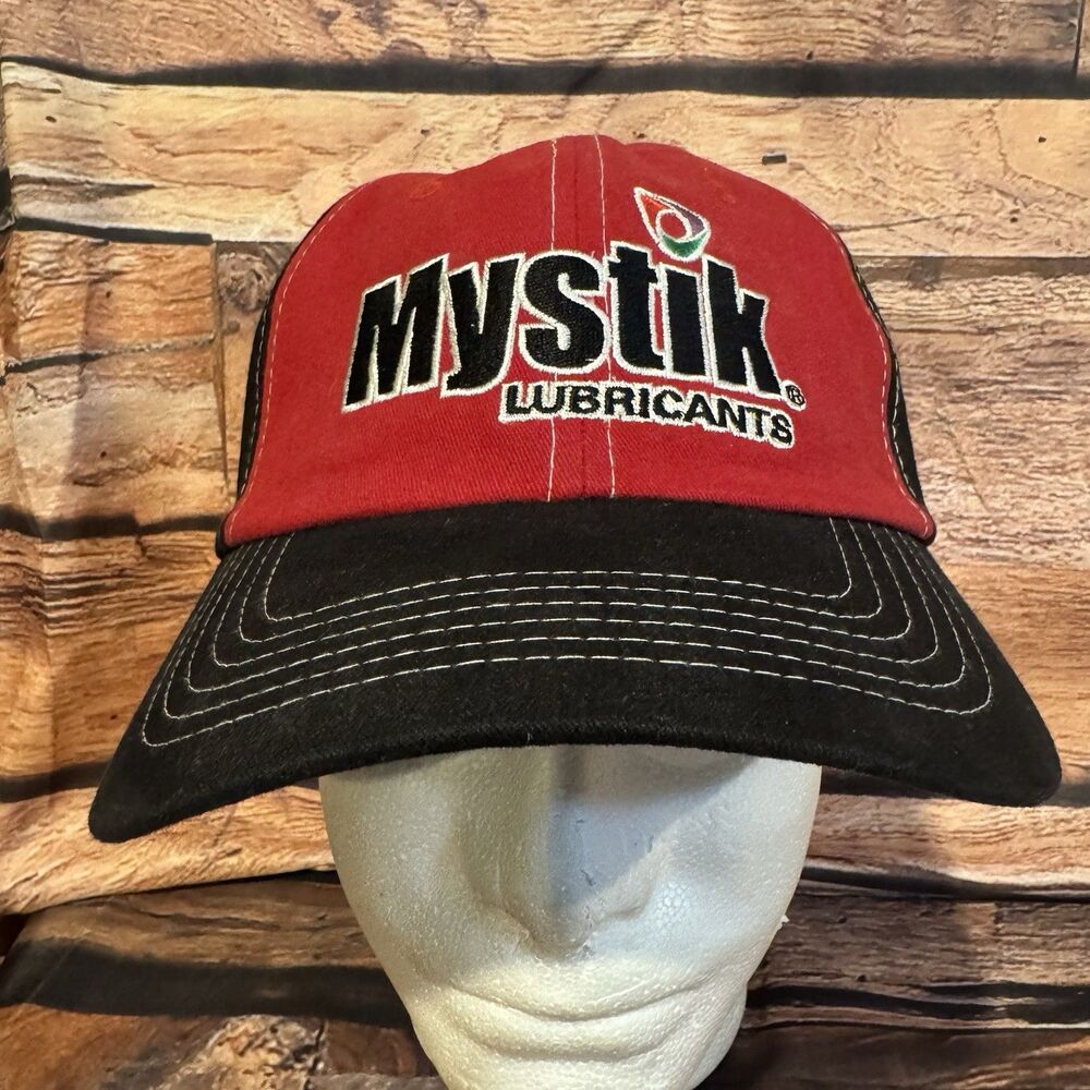 Mystik Lubricants Red Black Strapback Baseball Cap Hat Adjustable Trucker Style